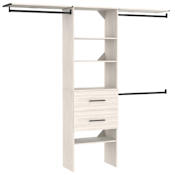 ClosetMaid SuiteSymphony 5 to 10 Foot Wide Closet System with 3 Rods, 2 Drawers, and 2 Top Shelves White Timber