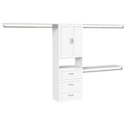 ClosetMaid SuiteSymphony 5 to 10 Foot Wide Closet System with Two Hanging Rods, Cabinet Doors, and 3 Drawers White