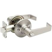 Copper Creek Rustic Modern Privacy Door Lever Set with Avery Lever and Round Rose Satin Stainless