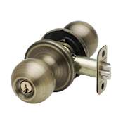 Copper Creek Colonial Keyed Entry Single Cylinder Door Knob Set with Ball Knob and Round Rose Antique Brass