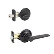 Copper Creek Zane Left Handed Sectional Single Cylinder Interior Door Handleset with Interior Thumbturn and Round Rose Black