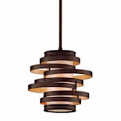 Corbett Lighting Vertigo Single Light 9-1/4" Wide Mini Pendant with Fabric Shade Bronze with Gold Leaf