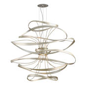 Corbett Lighting Calligraphy 2 Light 42" LED Pendant with Hand-Crafted Iron Silver Leaf with Polished Stainless Accents