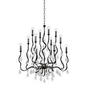 Corbett Lighting Aveline 12 Light 34" Wide Crystal Candle Style Chandelier Black Silver Leaf