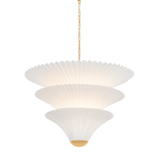 Corbett Lighting Belluno 2 Light 28" Wide Waterfall Chandelier with Pleated Paper Shades Vintage Gold Leaf