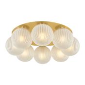 Corbett Lighting Vernazza 8 Light 24" Wide Semi-Flush Ceiling Fixture with Etched Glass Shades Vintage Polished Brass
