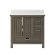 CRAFT + MAIN Brantley 36" Free Standing Single Basin Vanity Set with Cabinet and Quartz Vanity Top Distressed Grey