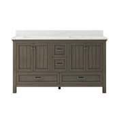 CRAFT + MAIN Brantley 60" Free Standing Double Basin Vanity Set with Cabinet and Quartz Vanity Top Distressed Grey