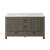 CRAFT + MAIN Brantley 60" Free Standing Double Basin Vanity Set with Cabinet and Quartz Vanity Top Distressed Grey