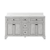 CRAFT + MAIN Ellery 60" Free Standing Double Basin Vanity Set with Cabinet and Snow White Quartz Vanity Top Vintage Grey