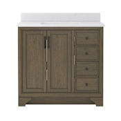 CRAFT + MAIN Lanagan 36" Free Standing Single Basin Vanity Set with Cabinet and Carrara Vita Quartz Vanity Top Shaded Timber