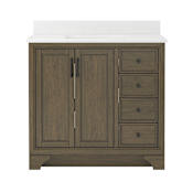 CRAFT + MAIN Lanagan 36" Free Standing Single Basin Vanity Set with Cabinet and Snow White Quartz Vanity Top Shaded Timber