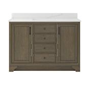 CRAFT + MAIN Lanagan 48" Free Standing Single Basin Vanity Set with Cabinet and Calacatta Bianco Quartz Vanity Top Shaded Timber