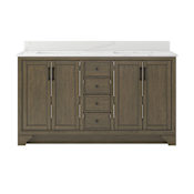 CRAFT + MAIN Lanagan 60" Free Standing Double Basin Vanity Set with Cabinet and Calacatta Bianco Quartz Vanity Top Shaded Timber