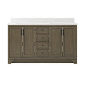 CRAFT + MAIN Lanagan 60" Free Standing Double Basin Vanity Set with Cabinet and Snow White Quartz Vanity Top Shaded Timber