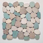 Cruz Bay Studio Sliced Pebble - 11" x 11" Pebble and Rock Floor and Wall Tile - Honed, Matte Visual - Sold by Carton (9.62 SF/Carton) Green / Tan / White Natural