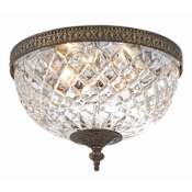 Crystorama Lighting Group Ceiling Mount 3 Light 12" Wide Flush Mount Bowl Ceiling Fixture with a Patterned, Clear Glass Shade English Bronze