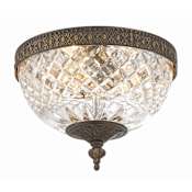 Crystorama Lighting Group Ceiling Mount 2 Light 8" Wide Flush Mount Bowl Ceiling Fixture with a Patterned, Clear Glass Shade English Bronze