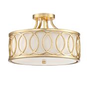 Crystorama Lighting Group Graham 3 Light 15" Wide Semi-Flush Drum Ceiling Fixture with Silk Shade Antique Gold