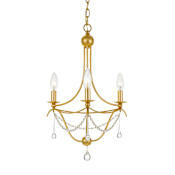 Crystorama Lighting Group Metro 3 Light 16" Wide Taper Candle Pendant with Clear Glass Bead Accents Antique Gold
