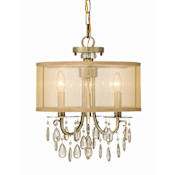 Crystorama Lighting Group Hampton 3 Light 14" Wide Crystal Pendant with Silk Shade and Teardrop Crystal Accents Antique Brass