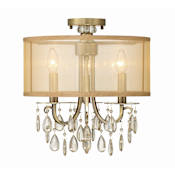 Crystorama Lighting Group Hampton 3 Light 14" Wide Semi-Flush Drum Ceiling Fixture with Silk Shade and Teardrop Crystal Accents Antique Brass