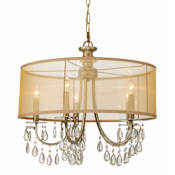 Crystorama Lighting Group Hampton 5 Light 24" Wide Crystal Drum Chandelier with Silk Shade and Teardrop Crystal Accents Antique Brass