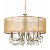 Crystorama Lighting Group Hampton 8 Light 32" Wide Crystal Drum Chandelier with Silk Shade and Teardrop Crystal Accents Antique Brass