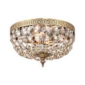 Crystorama Lighting Group Ceiling Mount 2 Light 10" Wide Flush Mount Bowl Ceiling Fixture with Golden Teak Hand Cut Crystal Accents Olde Brass
