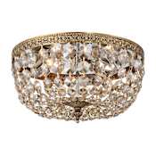 Crystorama Lighting Group Ceiling Mount 3 Light 12" Wide Flush Mount Bowl Ceiling Fixture with Golden Teak Hand Cut Crystal Accents Olde Brass