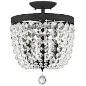 Crystorama Lighting Group Archer 3 Light 12" Wide Semi-Flush Bowl Ceiling Fixture with Hand Cut Crystal Accents Black Forged