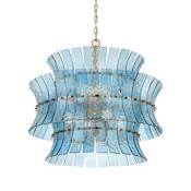 Crystorama Lighting Group Abigail 8 Light 28" Wide Waterfall Chandelier with Blue Glass Shade Aged Brass