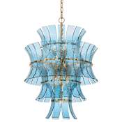 Crystorama Lighting Group Abigail 13 Light 23" Wide Chandelier with Curved Blue Glass Aged Brass