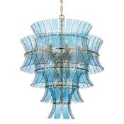 Crystorama Lighting Group Abigail 21 Light 30" Wide Chandelier with Curved Blue Glass Aged Brass