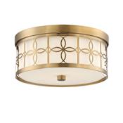Crystorama Lighting Group Anniversary 2 Light 14" Wide Flush Mount Drum Ceiling Fixture with Frosted Glass Shade Vibrant Gold