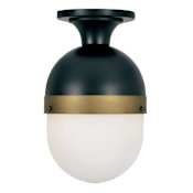 Crystorama Lighting Group Capsule 8" Wide Outdoor Semi-Flush Ceiling Fixture with Frosted Glass Shade Matte Black / Textured Gold