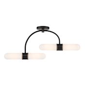 Crystorama Lighting Group Capsule 4 Light 34" Wide LED Semi-Flush Ceiling Fixture with Frosted Glass Shades Matte Black / Textured Gold