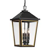 Crystorama Lighting Group Hawkins 4 Light 12" Wide Outdoor Taper Candle Pendant with Clear Glass Shade Matte Black / Textured Gold