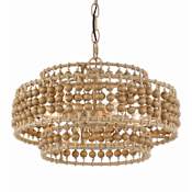 Crystorama Lighting Group Silas 3 Light 16" Wide Wrought Iron Pendant with Wood Bead Shade Burnished Silver