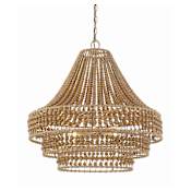 Crystorama Lighting Group Silas 6 Light 27" Wide Beaded Empire Chandelier with Wood Bead Shade Burnished Silver