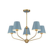 Crystorama Lighting Group Xavier 5 Light 28" Wide Chandelier with Steel Shades Vibrant Gold / Blue