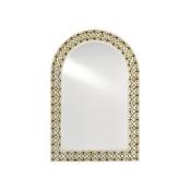 Currey and Company 32-3/4"W x 48-1/4"H Arched Flat Bone, Brass, and Engineered Wood Framed Accent Mirror Natural / Brass
