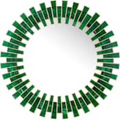 Currey and Company Glasdele 39" Diameter Circular Flat Framed Accent Mirror Green / Antique Brass