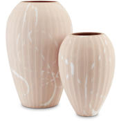 Currey and Company Lawrence 10.5, 14"H x 7, 9.5"W Glass Decorative Vases - Set of (2) Blush / White