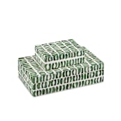 Currey and Company 2" Tall Bone, Composite, Wood Boxes - Set of 2 Green / White