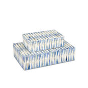 Currey and Company Nadene 2-1/2" Tall Bone, Linen Boxes - Set of 2 Blue / White