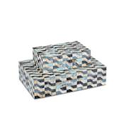 Currey and Company Ezra 2-1/2" Tall Bone, Horn, Linen Boxes - Set of 2 Blue / Natural