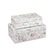 Currey and Company Uma 3" Tall Mother of Pearl Boxes - Set of 2 Natural / White