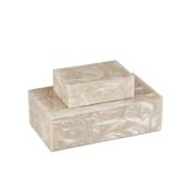 Currey and Company 2" Tall Composite, Wood Boxes - Set of 2 Ivory / Natural