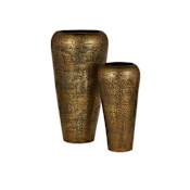Currey and Company 32-1/2" Tall Aluminum Vases - Set of 2 Antique Gold